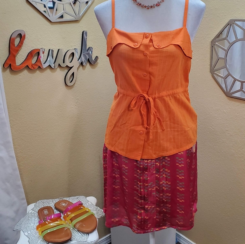 Tulle Orange Tank with Tie Waist sz L